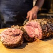 Roast beef being carved