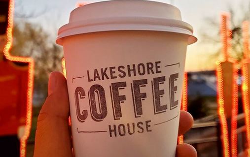Coffee with name Lakeshore Coffee House on it
