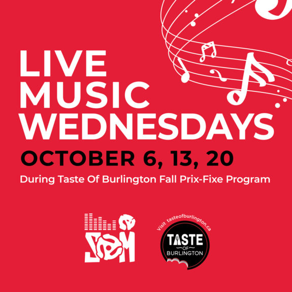 Musical notes with text about Live Music Wednesdays during TOB Fall