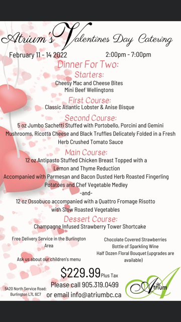 Atrium Valentine's menu description