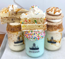 3 freakshakes with desserts on top