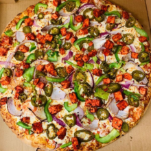 Pizza loaded with toppings